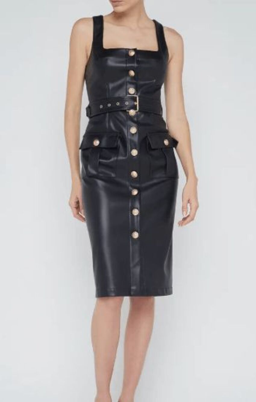 L'AGENCE Idy Button Front Faux Leather Midi Dress- Size 10